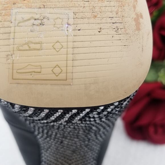 Aldo Platform Stiletto Pumps Size 8.5 Black Leather Rhinestones Peep Almond Toe - Picture 10 of 16